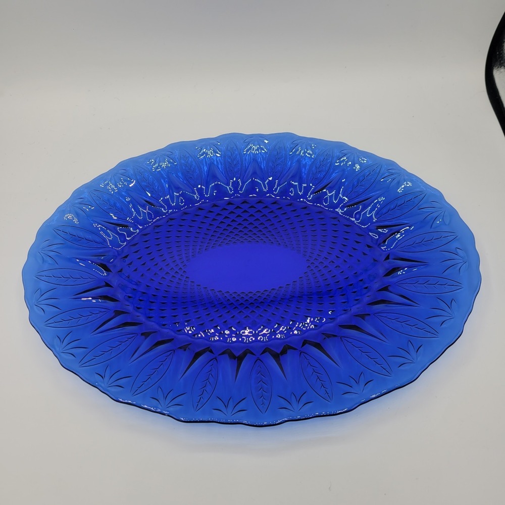 VTG Avon Royal Sapphire Glass Oval Serving Platter 13.5"